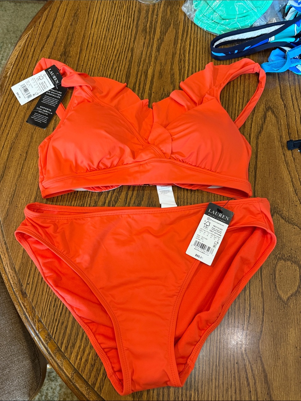Lauren Ralph Lauren Vibrant Orange Coral Two-Piece Swimsuit